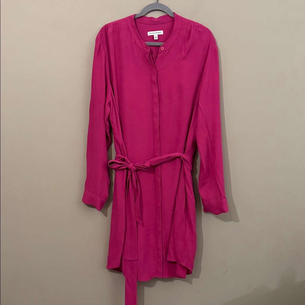 Banana Republic Long sleeve belted shirt Dress, magenta, size 16